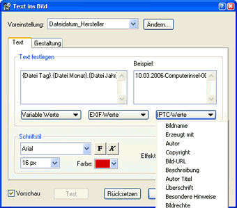 IPTC-Informationen im Bild anzeigen