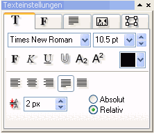 Texteinstellungen dockbar