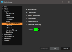 Formatierungszeichen Dialog